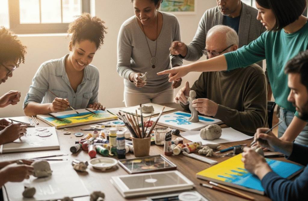 Art therapy for addiction treatment with a qualified art therapist can curb substance abuse and aid in repairing emotional trauma in a group setting. Group art therapy is known to promote stress management and stress reduction, enhancing self awareness, and rebuilding positive self identity while addressing hidden emotions.