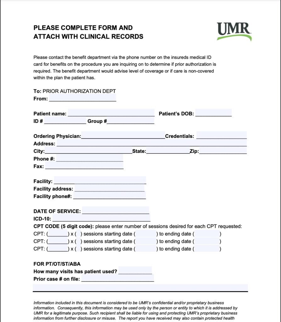 UMR pre-authorization form