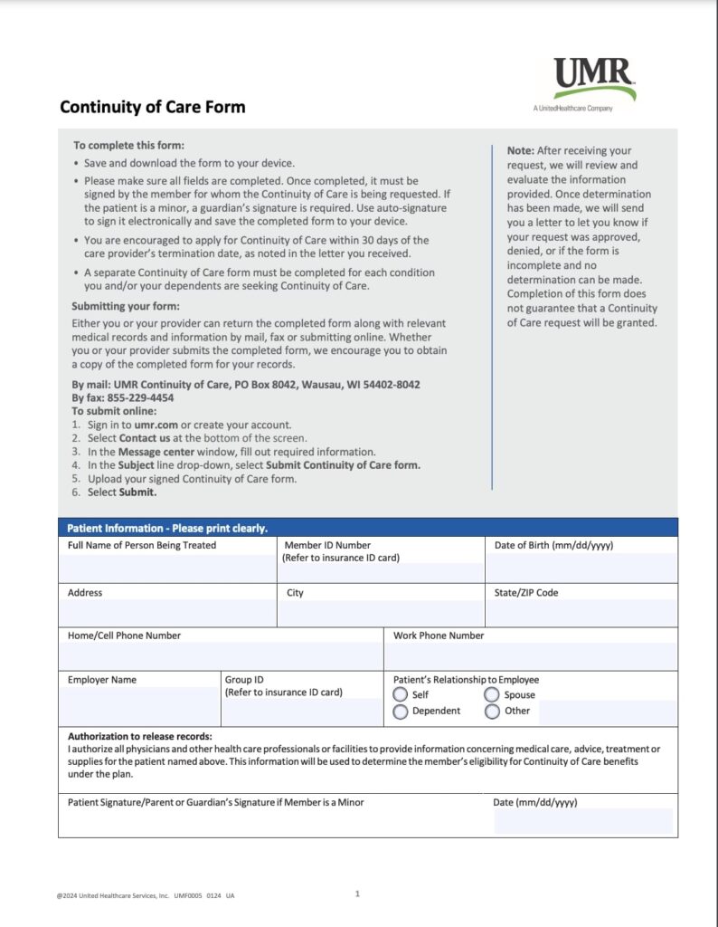 continuity of care form